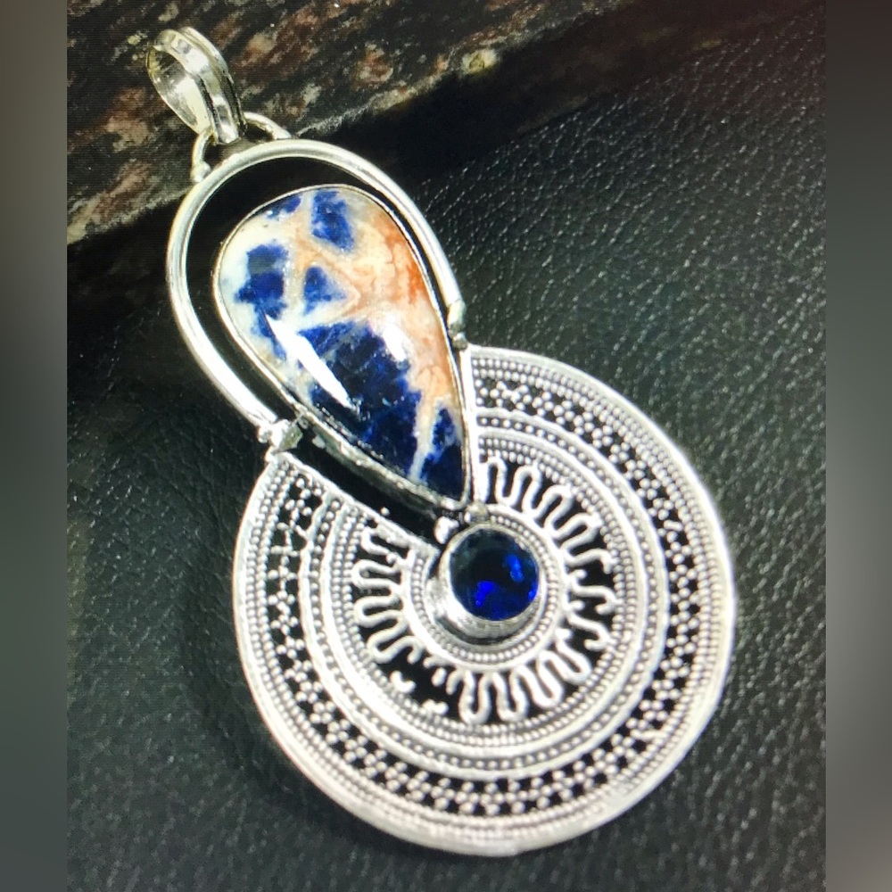 Sodalite Blue Sapphire Stamped 925 Sterling Silver Necklace